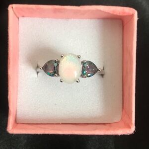 Sterling Silver Opal and Topaz Ring